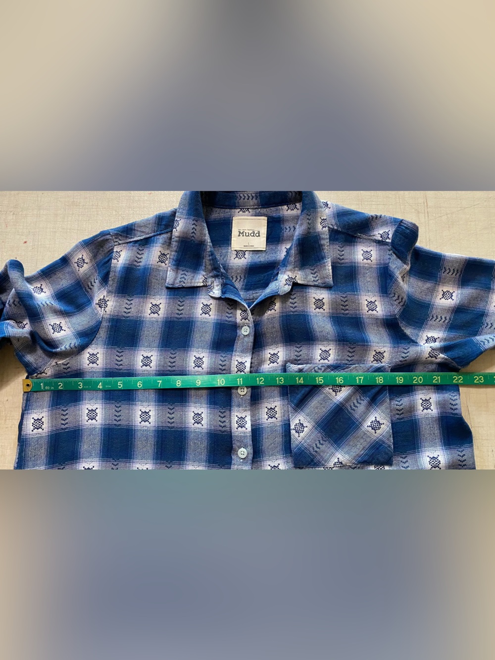 MUDD Y2K western Boho grunge, blue and white plaid shirt - Picture 11 of 13